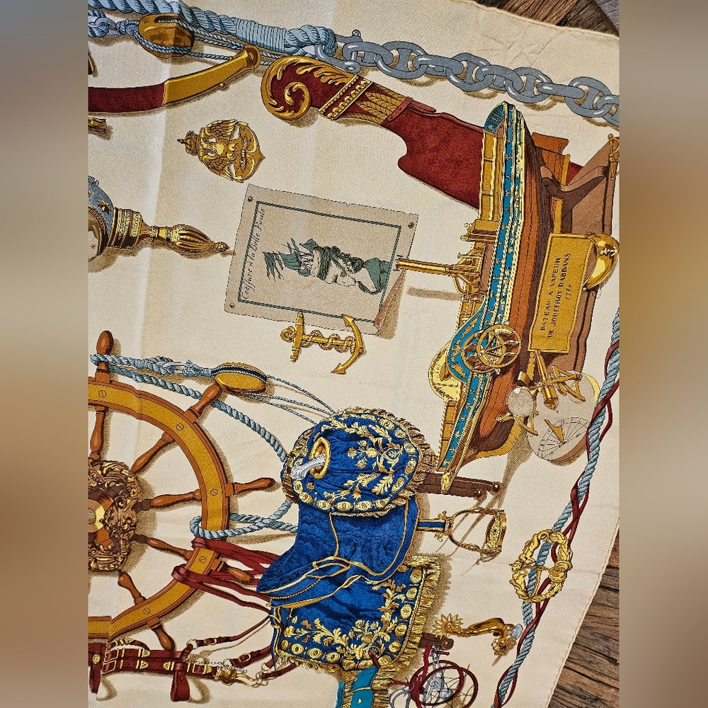 Hermes Musée 90 Cream Silk Scarf - Picture 3 of 5